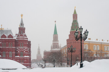 Snowdrifts on Red Square in winter in Moscow, Russia