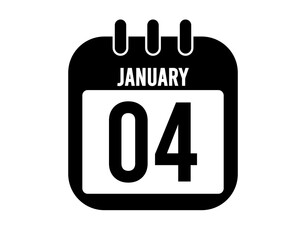 4 January calendar icon. Black calendar vector on white background for January holidays