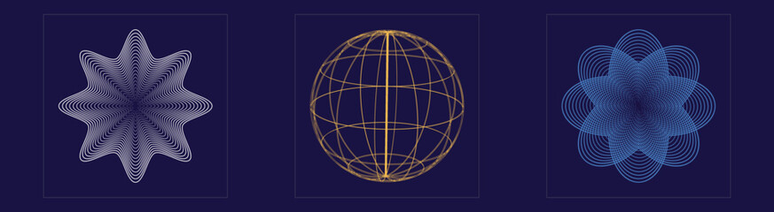 Collection of Y2K elements. Retro futuristic graphic ornaments. Modern abstract forms. Projects, posters, banners. Vector illustration