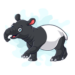 Cartoon funny tapir isolated on white background - obrazy, fototapety, plakaty