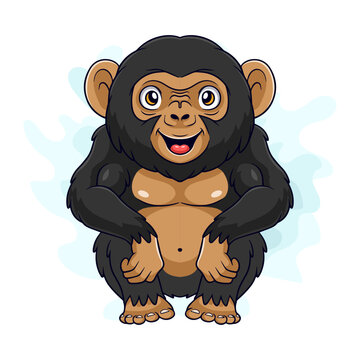Cartoon funny chimpanzee isolated on white background