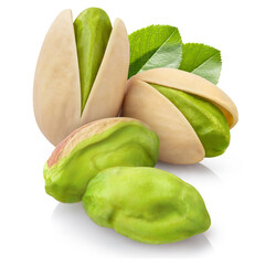 Delicious pistachios, isolated on white background
