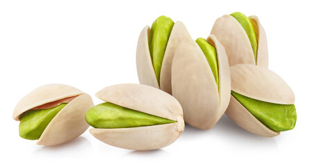 Delicious pistachios, isolated on white background