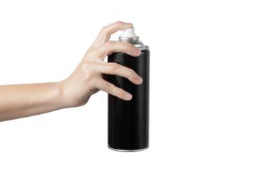 Aerosol can in hand. spraying process. Aerosol isolated on white background. Aerosol paint.