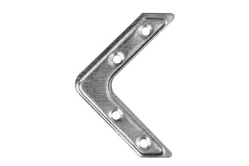Angle bracket close-up. Angle brace isolated on white background. Metal fasteners on a white...