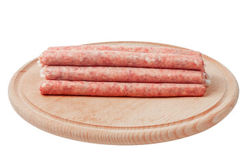 Thin sausages. Homemade sausages isolated on white.