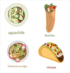 Mexican foods vector. Best Mexican Dishes. Latin american food set illustration.	
