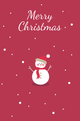 Minimalism merry christmas holiday cover template vector. Red snowman on red background with snowflakes. Design for card, corporate, greeting, wallpaper, poster.	