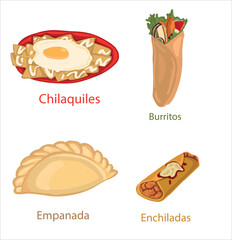 Mexican foods vector. Best Mexican Dishes. Latin american food set illustration.	