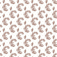 Hand Drawn doodle Flowers. Berry sprigs. Vector Vintage Floral Seamless pattern. Polka dots background