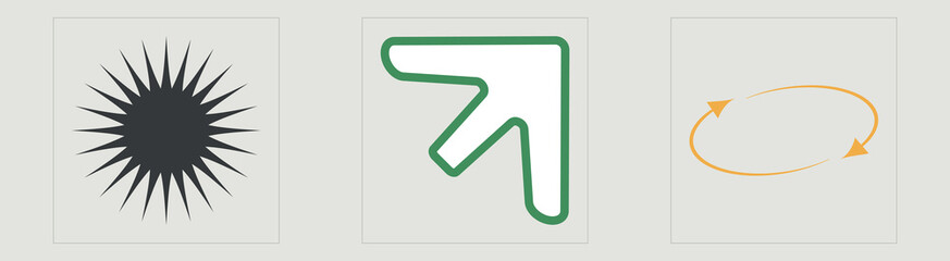 Brutalism shapes. Extraordinary Graphic Assets. Objects in y2k style. Futuristic. Vector illustration