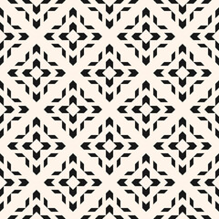 Vector geometric seamless pattern with tribal ethnic motif. Modern folk ornament. Simple abstract black and white texture with grid, floral shapes. Retro vintage style background. Repeat geo design
