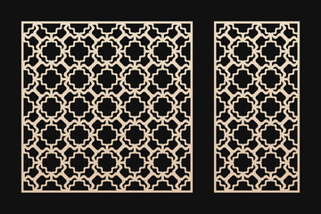 Laser cut panels. Vector template. Abstract geometric pattern in Oriental style. Delicate grid, mesh, lattice ornament. Decorative stencil for CNC cutting of wood, metal, paper. Aspect ratio 1:2, 1:1