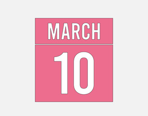10 March calendar pink. Calendar page vector for March on light background