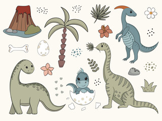 jurassic animals retro cartoon dinosaur or dino vector set