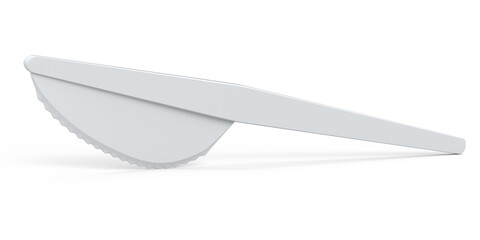 Eco-friendly disposable utensils like knife on white background.