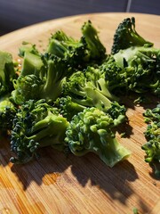 broccoli on wooden table