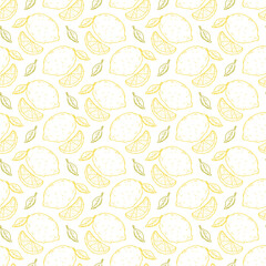 Yellow Lemons. Vector Fruit background. Hand drawn doodle Lemon seamless pattern.