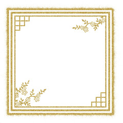 classic chinese style square frame sparkling gold color, there is a cherry blossom in the corner, perfect for frames, borders, templates, greeting cards, post, clip art, invitations, etc