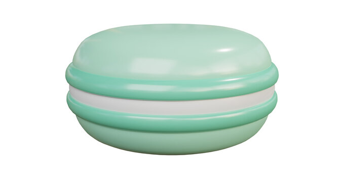Green Macaron front picture. 3d rendering.	