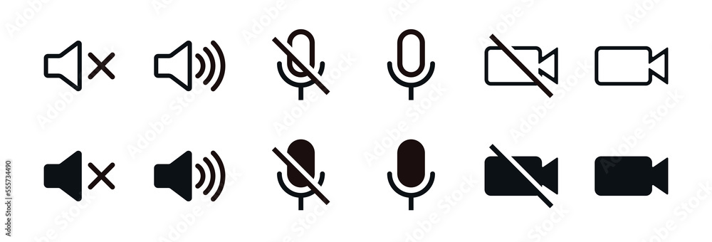 Poster full collection of microphone mic, speaker, and video icons set vector design