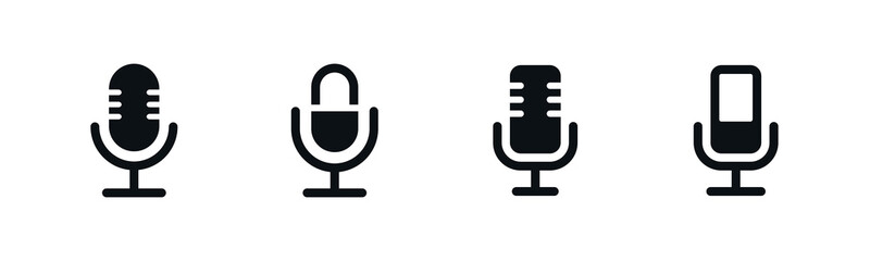 Microphone voice icons collection vector flat simple retro mic audio call symbol
