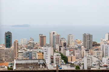 Fototapeta na wymiar Buildings in the Ipanema neighborhood seen from Cantagalo Hill in Rio de Janeiro, Brazil.