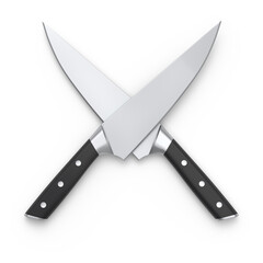 Set of chef's kitchen knives with a wooden handle isolated on white background.