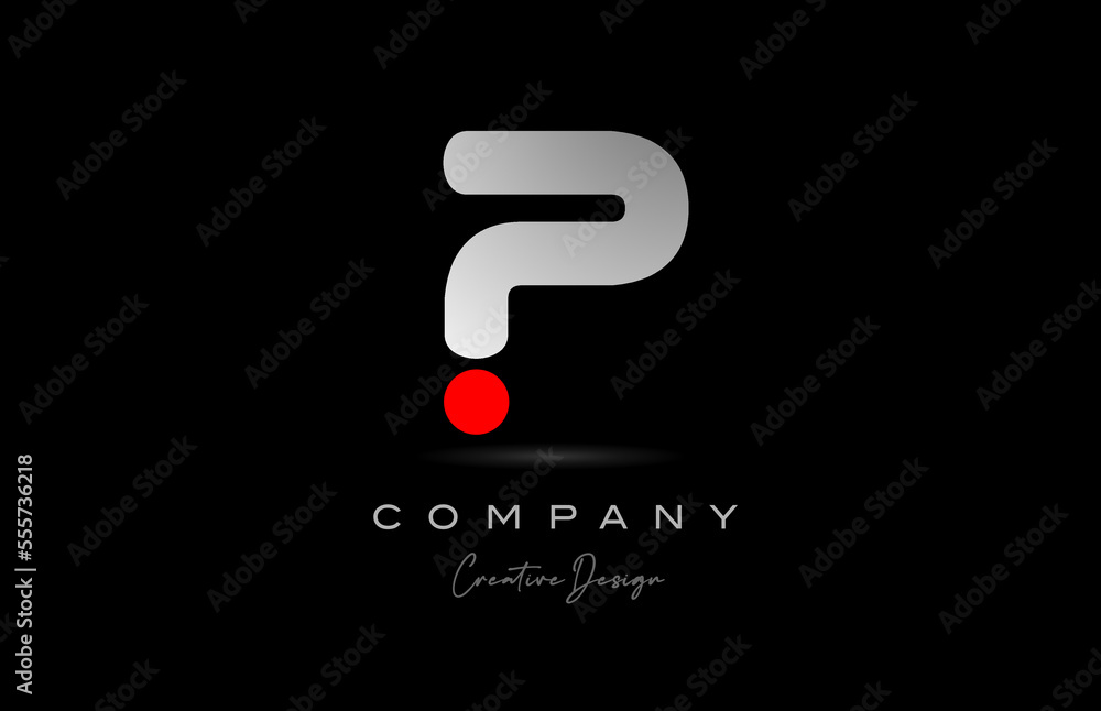 Wall mural red grey p alphabet letter logo icon design with dot. creative polygon template for business and com