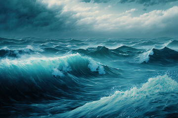 a vast, blue sea with waves. Generative AI