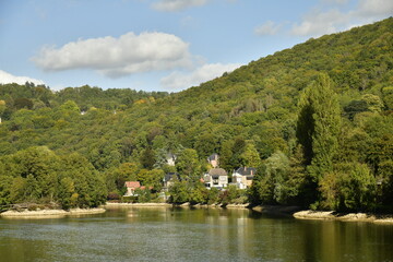 L'une des iles à la végétation sauvage au milieu de la Meuse  dans un cadre de paysage bucolique à Lustin à 10 km au sud de Namur 
