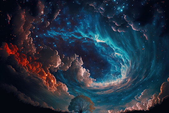 a starry night sky with clouds. Generative AI