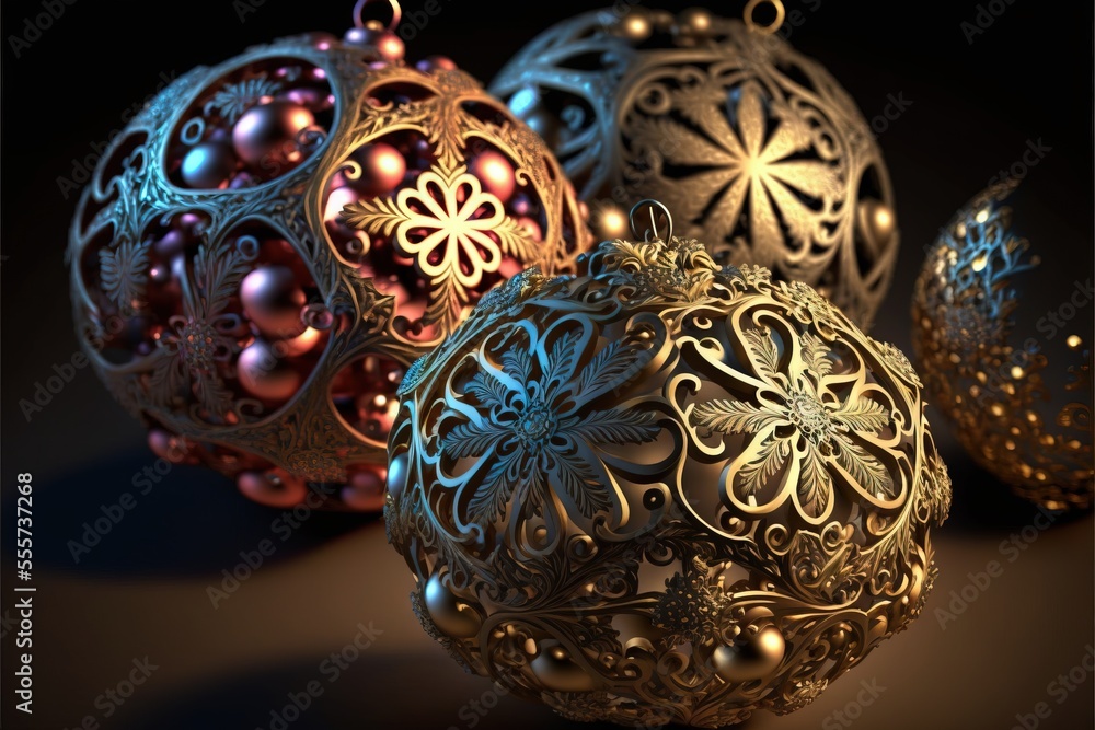 Poster a group of ornaments sitting on top of a table next to each other on a table top with a black backgr
