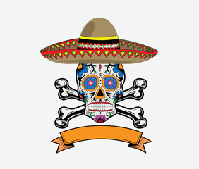 Obraz premium Sugar skull sombrero vector illustration