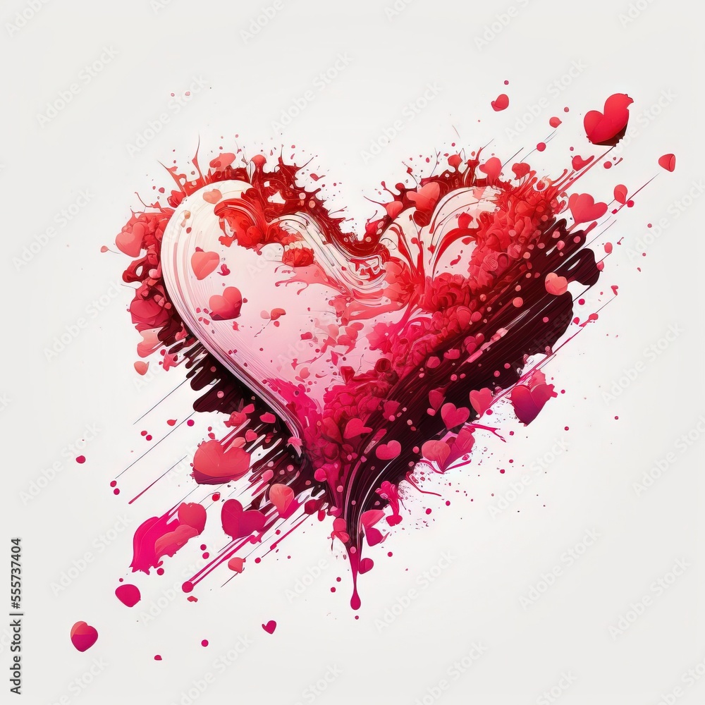 Poster a heart shaped object with lots of paint splatters on it's side and a white background. generative a