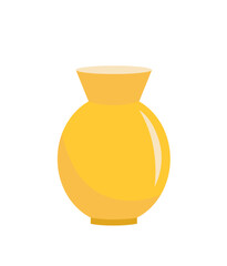 Golden yellow vase. Round vase for flowers. Flat, cartoon, vector
