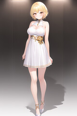 Blonde girl in anime style. Girl in a dress.