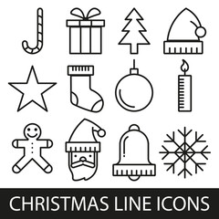Naklejka premium Christmas line icons set. Outline icons collection.