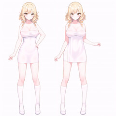 Blonde girl in anime style. Girl in a dress.