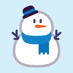 Snowman vector flat emoji design. Isolated snow man dressed with a top hat, a carrot nose, coal eyes sign design.	