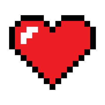 Heart in pixels vector sign sticker design. Isolated red love pixel data sign design