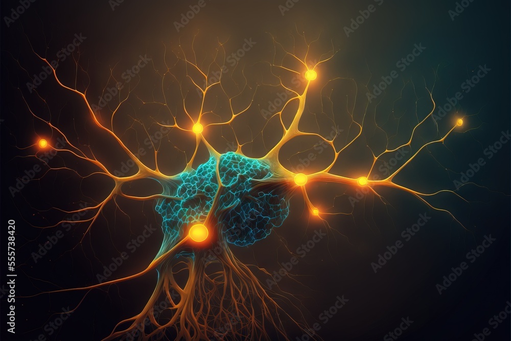 Poster a computer generated image of a brain and its structures. generative ai