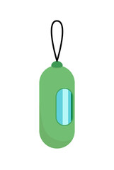 Green holder with poo packet. Poop bags. Flat, cartoon, vector