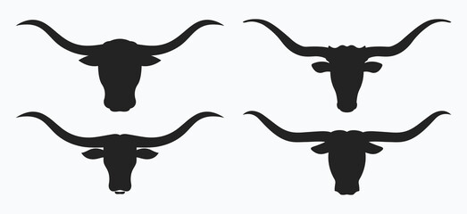 Bull head logo icon set.  Bull Head Silhouette long horn vector Icons Template. - obrazy, fototapety, plakaty