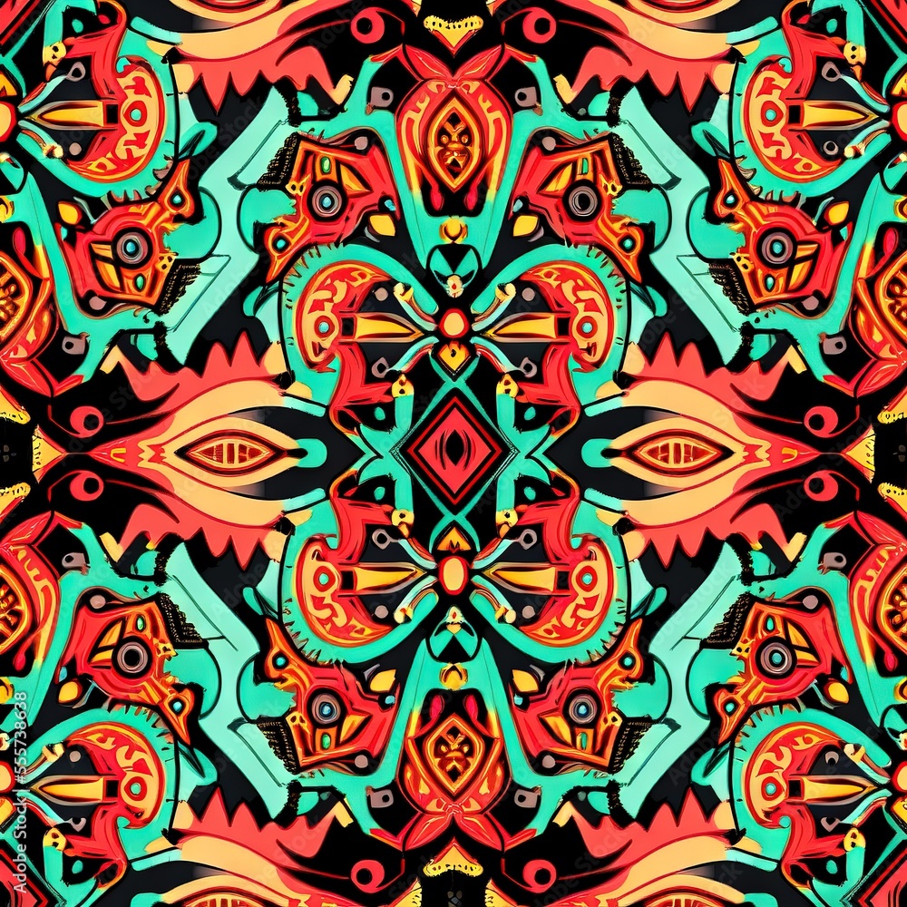Poster a colorful abstract design with fish and waves in the background. generative ai
