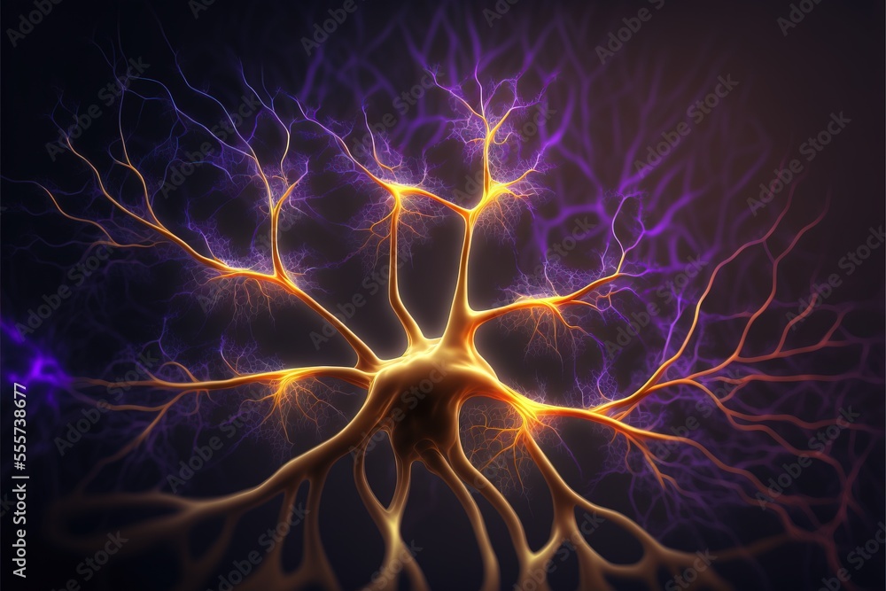 Poster a computer generated image of a brain with many different areas of the brain highlighted in yellow a