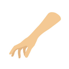 Taking hand. Hand is reaching for something. Flat, cartoon, vector