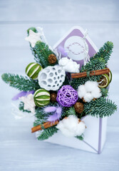 nice winter bouquet on the wooden background