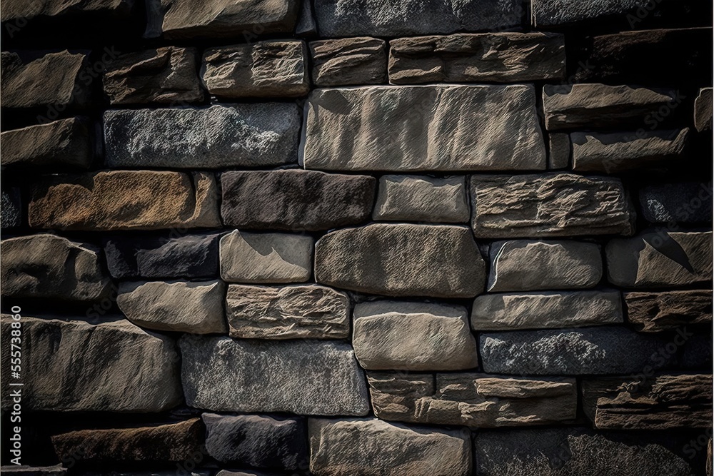 Poster a stone wall with a clock on it's side and a clock on the side of it's face. generative ai
