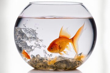 a goldfish bowl that is empty, isolated on a white backdrop. taken using a 5D Mark III in a studio. Generative AI